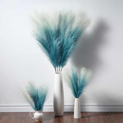 4 pièces très grandes décorations de fausse herbe de pampas, 44 pouces de hauteur, grandes peluches artificielles de pampas artificielles, décorations de fleurs séchées (bleu)