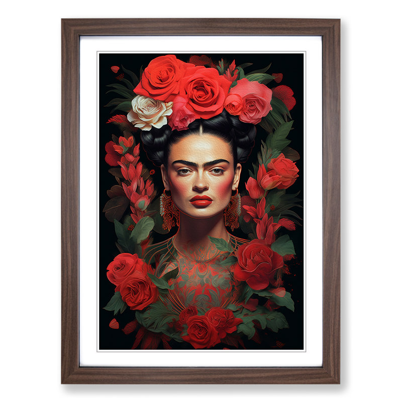 Frida Kahlo Digital - Framed Print, 34cm H x 25cm W, Walnut Framed