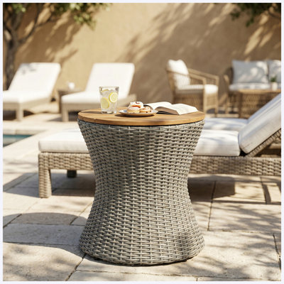Table d'appoint ronde 17,5 po - Plateau en bois naturel et base en sablier gris