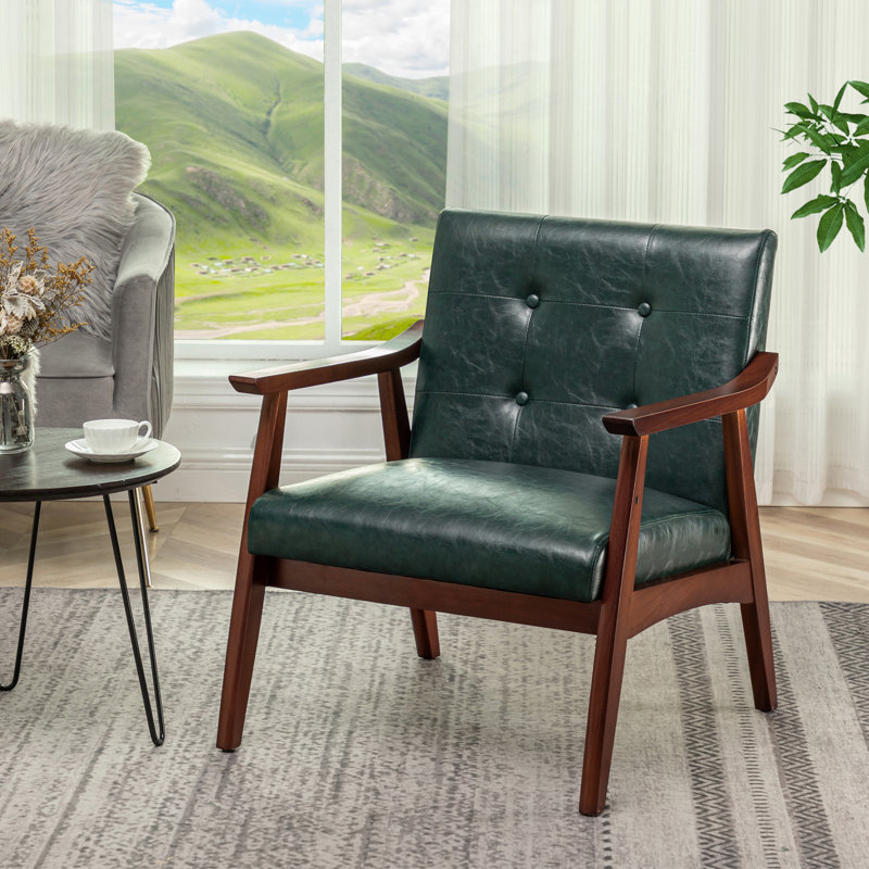 Banassak 28.5'' Wide Faux Leather Tufted Armchair With Solid Wood Frame, Hunter Green Faux Leather