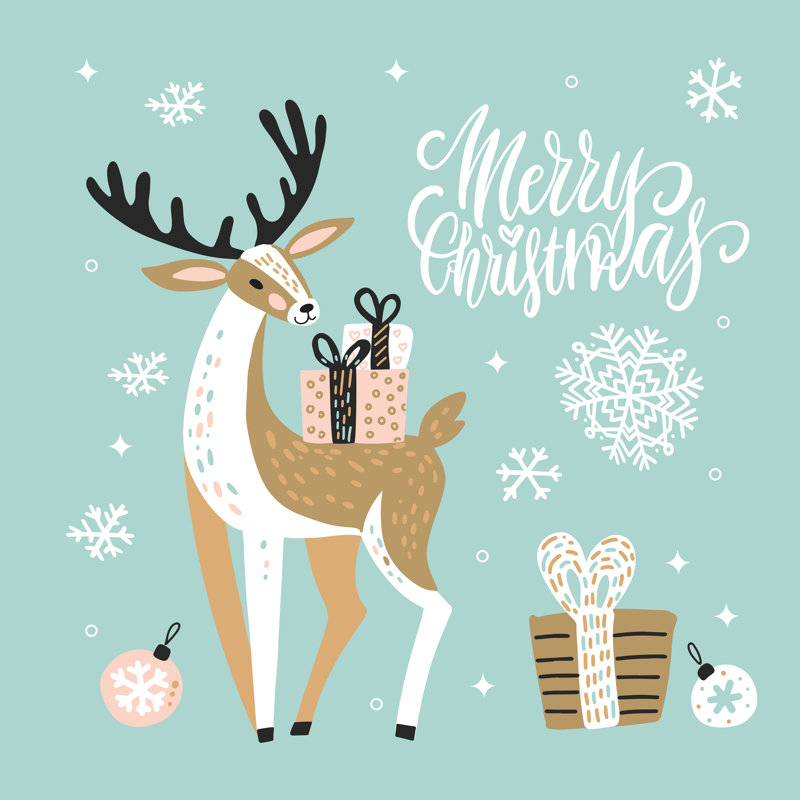 Reindeer And Gift Boxes by Svetlana Shamshurina - Wrapped Canvas Print, 51cm H x 51cm W x 3.8cm D