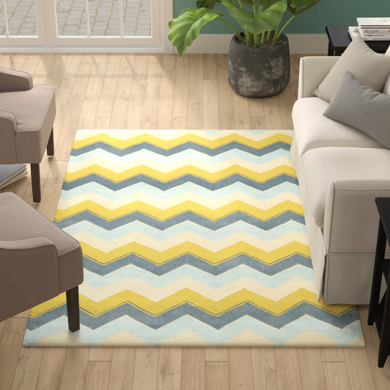 Equelle Handmade Rug Blue And Marigold, Rectangle 5' x 7'