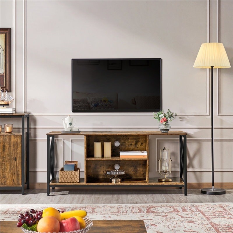 Meuble télé en bois manufacturé de 55 po pour téléviseur de 65 po ou moins, Brun rustique