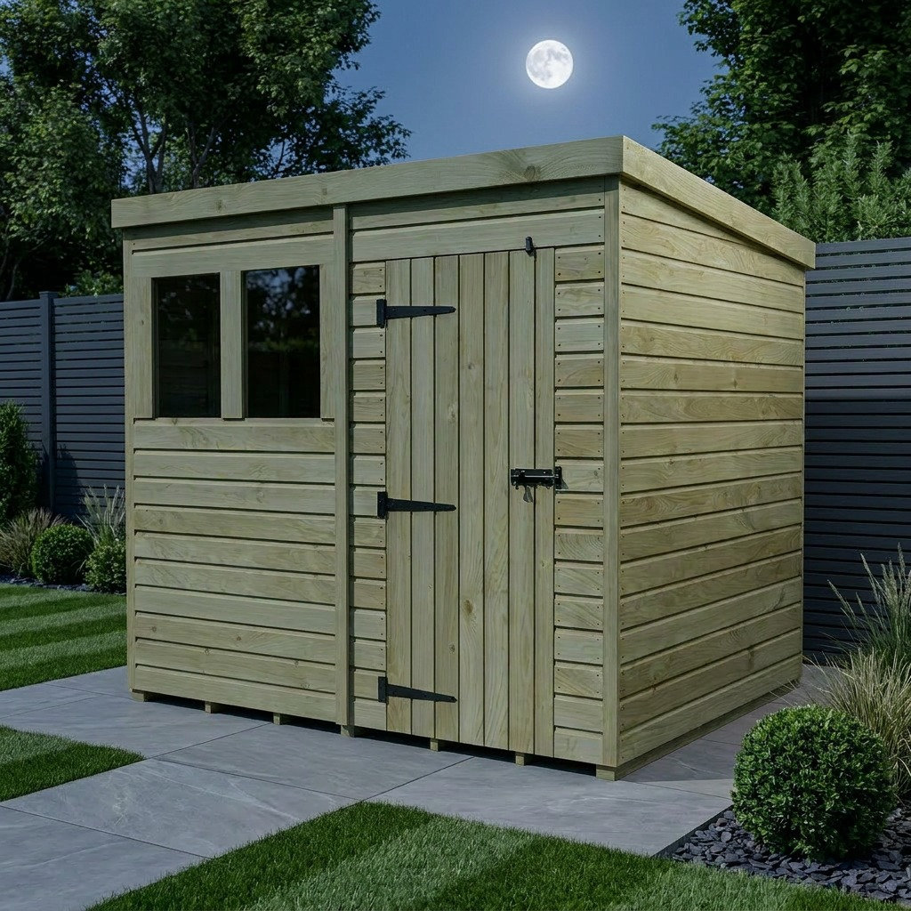 Total Sheds 8ft x 7ft Pent Garden Shed - Single Door - With Windows - Pressure Treated Timber - UK Manufactured