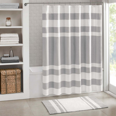 Shower Curtain Waffle Weave Striped Pieced Design Fabric Shower Curtain For Bathroom With 3M Moisture Management Premium Spa Quality Modern Standard