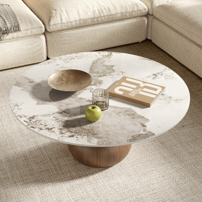 Table basse Jackline Living Mid-Century, Noyer foncé pierre de sable brillant, H 18,23 po x L 31,49 po x l 31,49 po