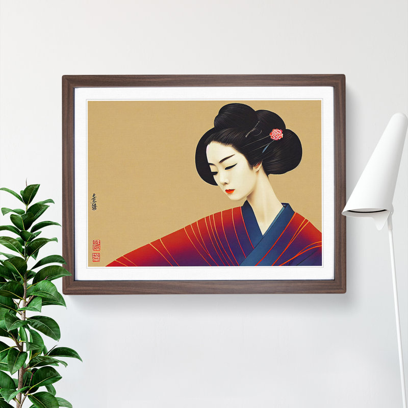 Victorious Geisha - Framed Print, 46cm H x 64cm W x 2cm D, Walnut
