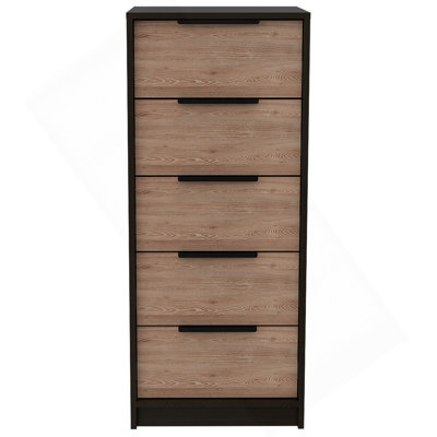 Commode verticale H 42 po, 5 tiroirs, commode verticale, noir / chêne clair