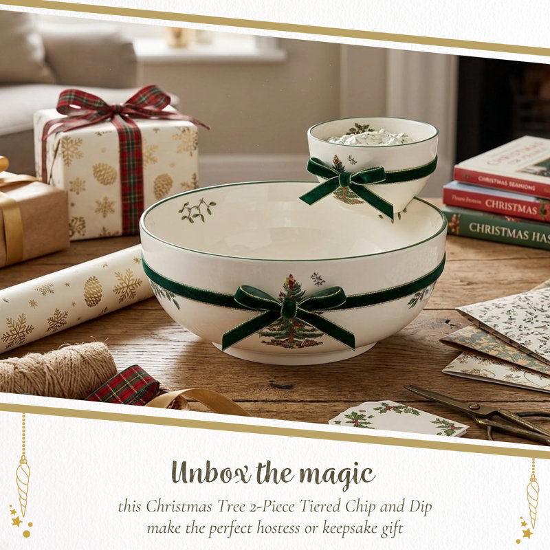 Spode Christmas Tree 2-Piece Tiered Chip & Dip - Set of 2
