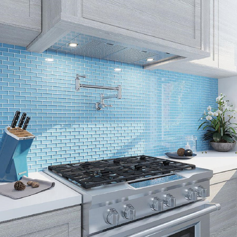 11.9"X 11.9" Polished Glass Brick Tile, Sea Blue