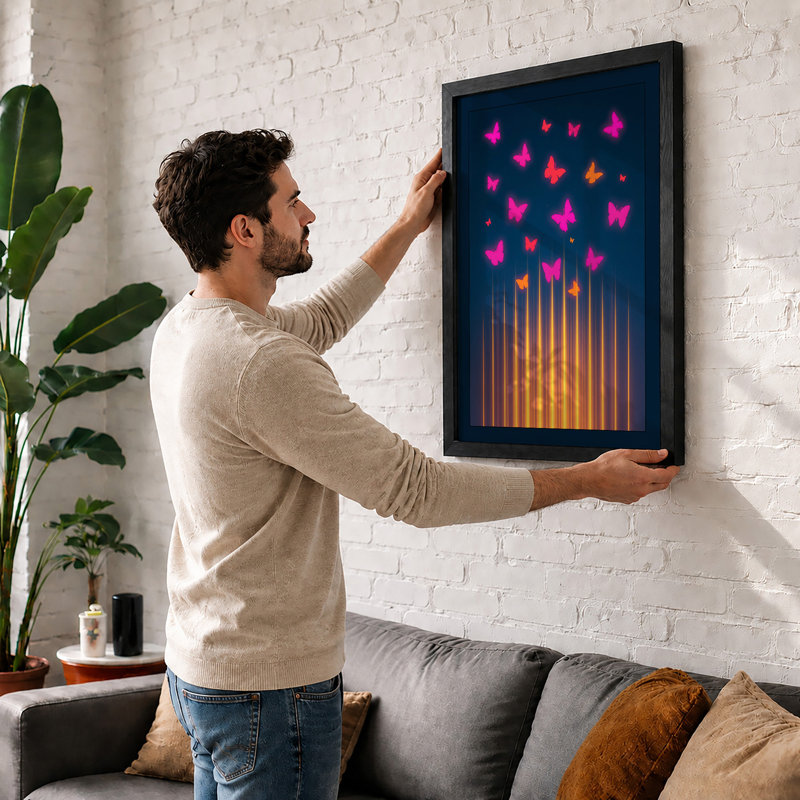 Luminous Butterflies Modern - Print, A1 - 84.1 x 59.4 cm, Black