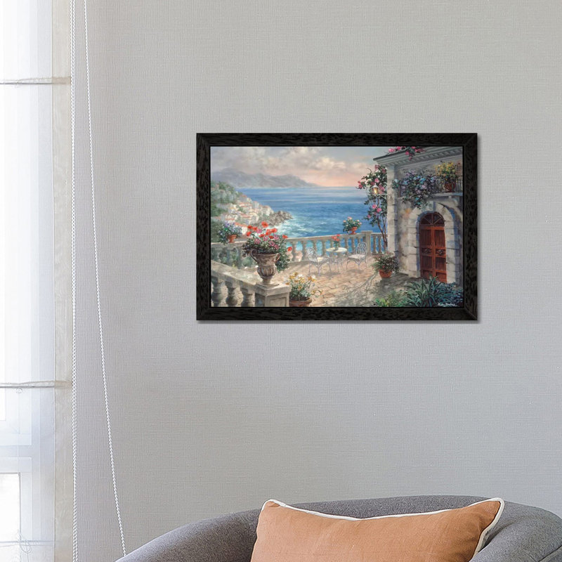 Mediterranean Elegance by Nicky Boehme - Painting on Canvas, 101.6 cm H x 66.04 cm W, Black Floater Framed