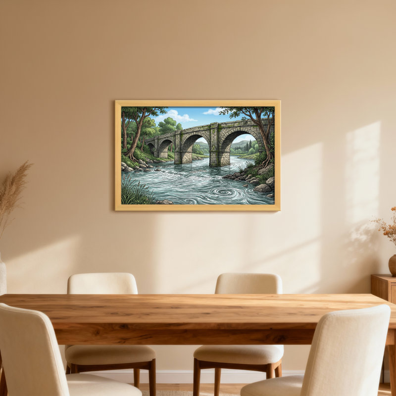 Pont de pierre sur une rivière avec des arbres et un ciel, H 12 po x l 18 po, Wrapped Canvas, Does Not Apply