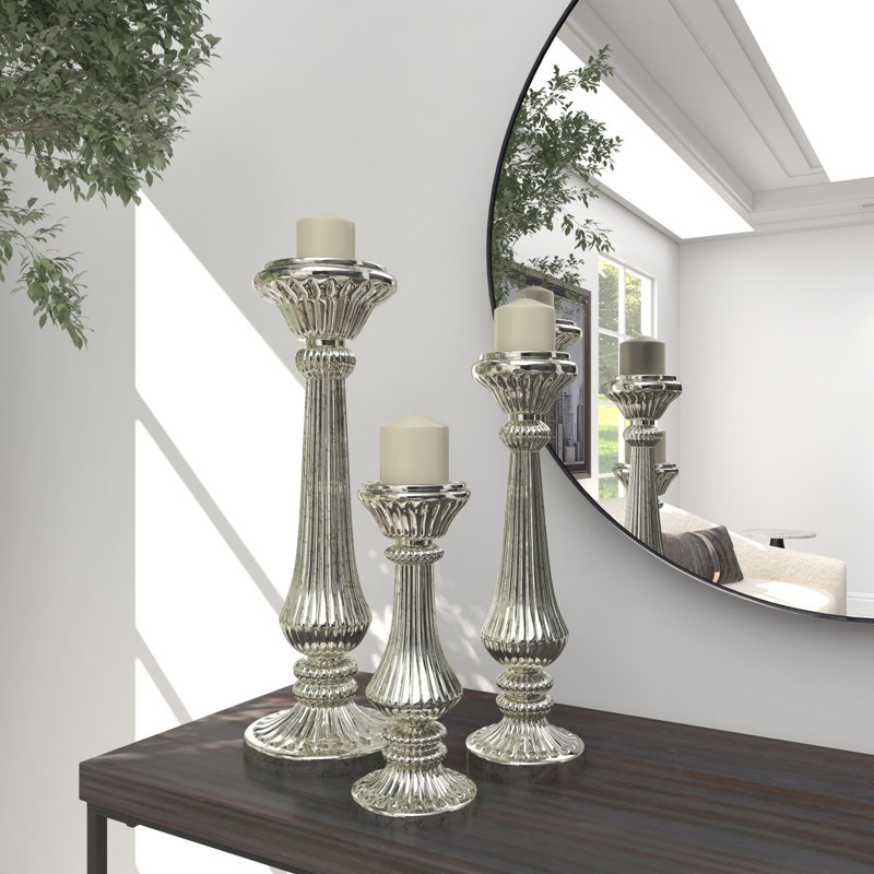 3 Piece Glass Tabletop Candlestick Set