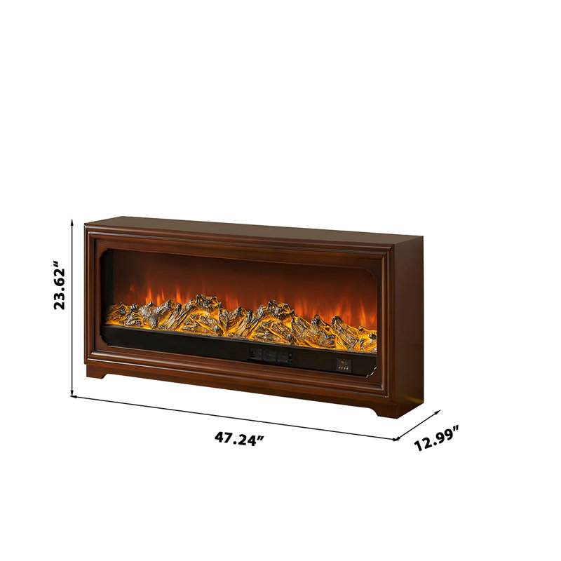Console de télévision 47,24 "avec foyer électrique en bois massif brun avec fausse flamme réaliste, Brown