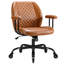 Brown Leather Ergonomic Mid-Century Modern Office Chair with Adjustable Height, Lumbar Support, Rubber Casters, and Padded Armrests-2088317563