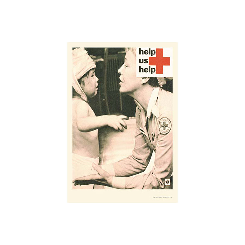 « help us help », affiche rétro, H 36 po x l 24 po x P 1,5 po