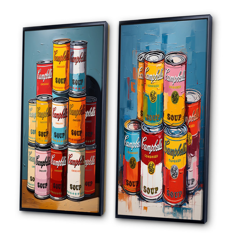 «Pop Art Campbells Soup», 2 pièces, H 32 po x l 32 po, Cadre noir