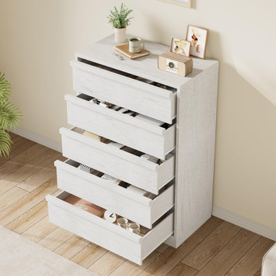 Commode de 29,5 po de largeur pour chambre à coucher, 5 tiroirs, commode en bois avec plateau large pour télé, meuble télé pour salon
