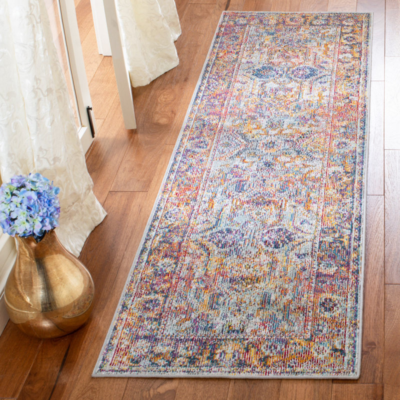 Tapis bleu clair / orange Sanor, Tapis de couloir 2 pi 2 po x 7 pi