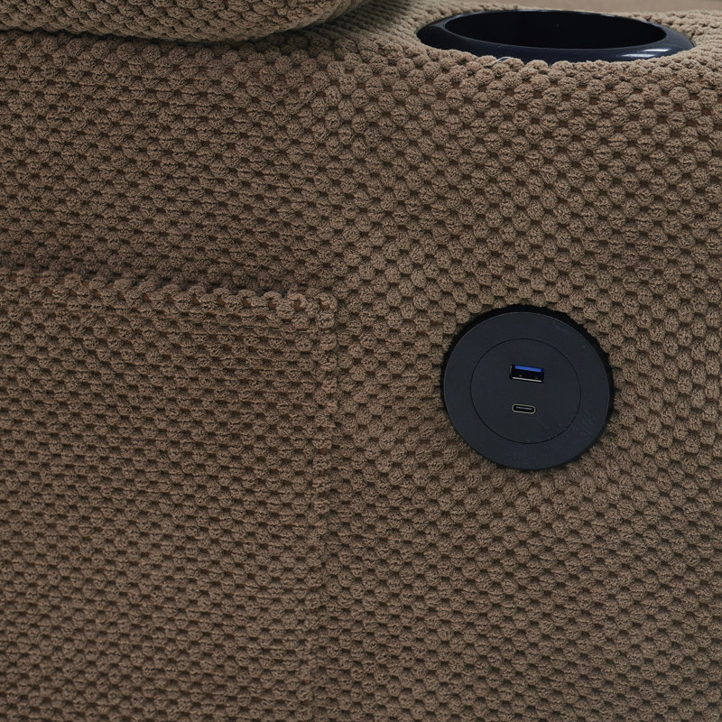 Ensemble fauteuil d'appoint et pouf de rangement avec dossier inclinable, porte-gobelets et ports USB-C, Coffee Polyester