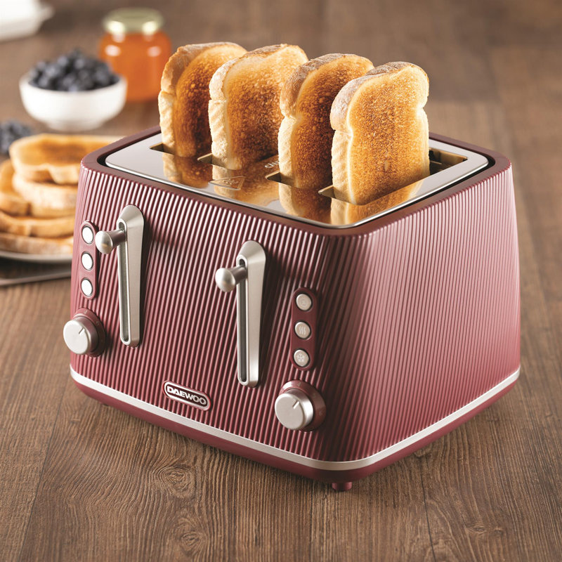 Daewoo Cascade 4-Slice Toaster, Black, Red