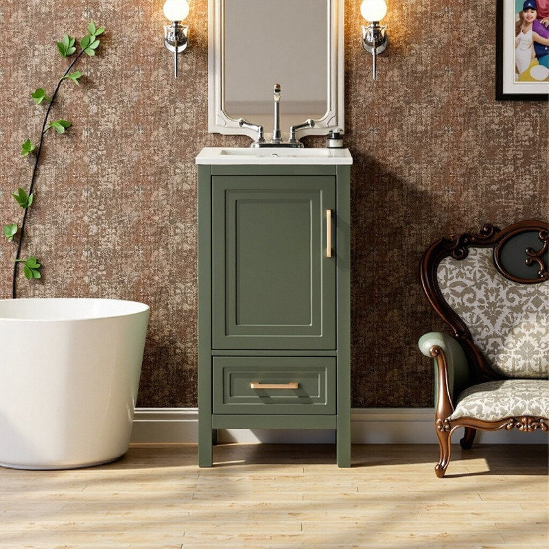 Meuble-lavabo autoportant en bois massif de 18 po avec comptoir entièrement assemblé, Vert