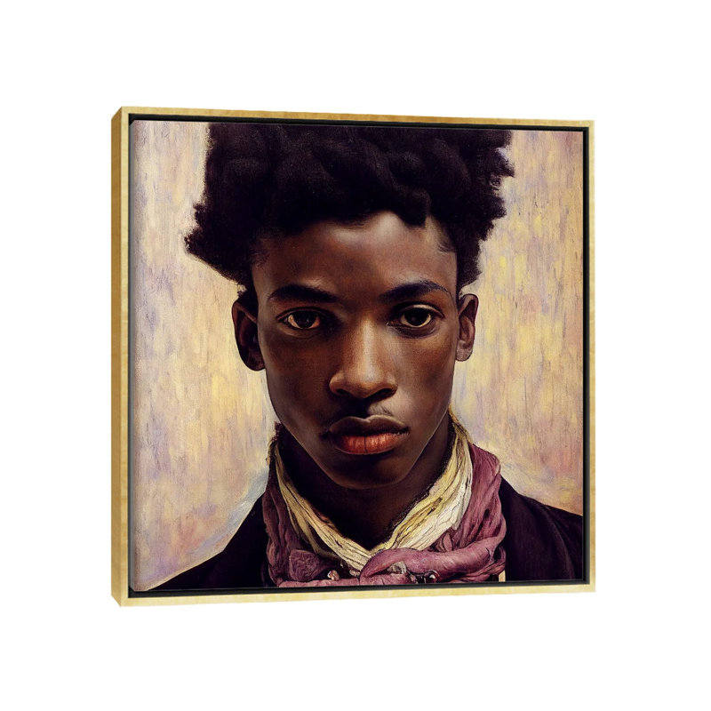 Young Poet, 2023, Gold Floater Framed Canvas, No Mat, 18" H x 18" W x 1.5" D