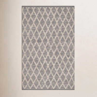 Textured Diamond Blue/Ivory Handwoven Cotton Rug