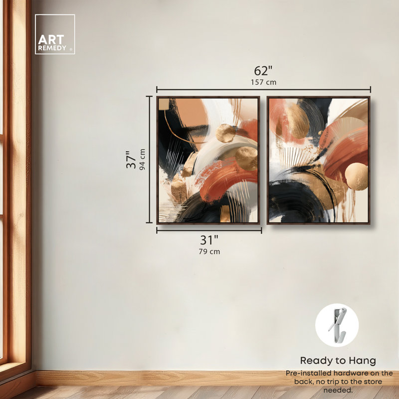 Ensemble d'art mural de salon terrestres par balayage Diptyque par Art Remedy, cadre argenté, 30 x 36, H 37 po x l 31 po