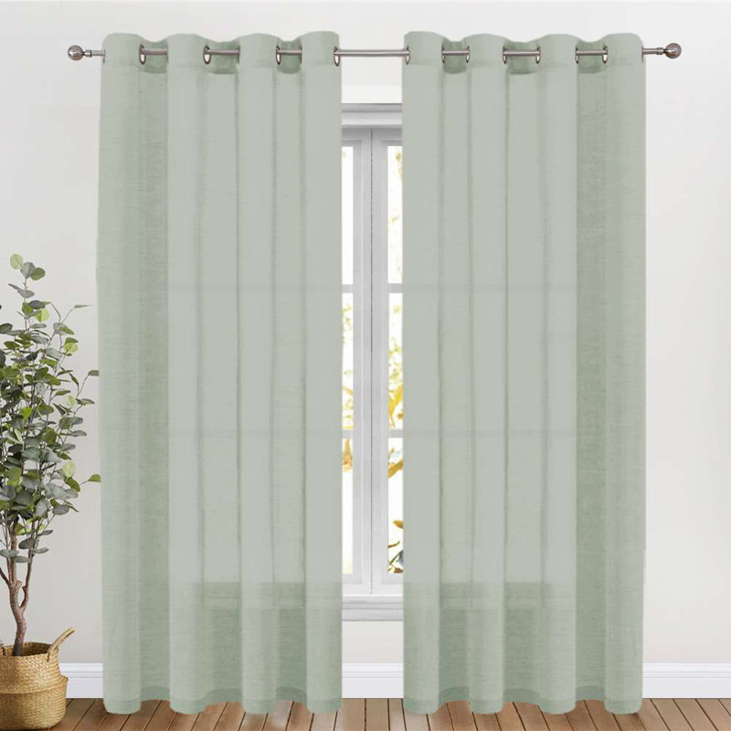 Paire de rideaux semi-transparents avec œillets Dawan, L 52 po x L 84 po, Sauge