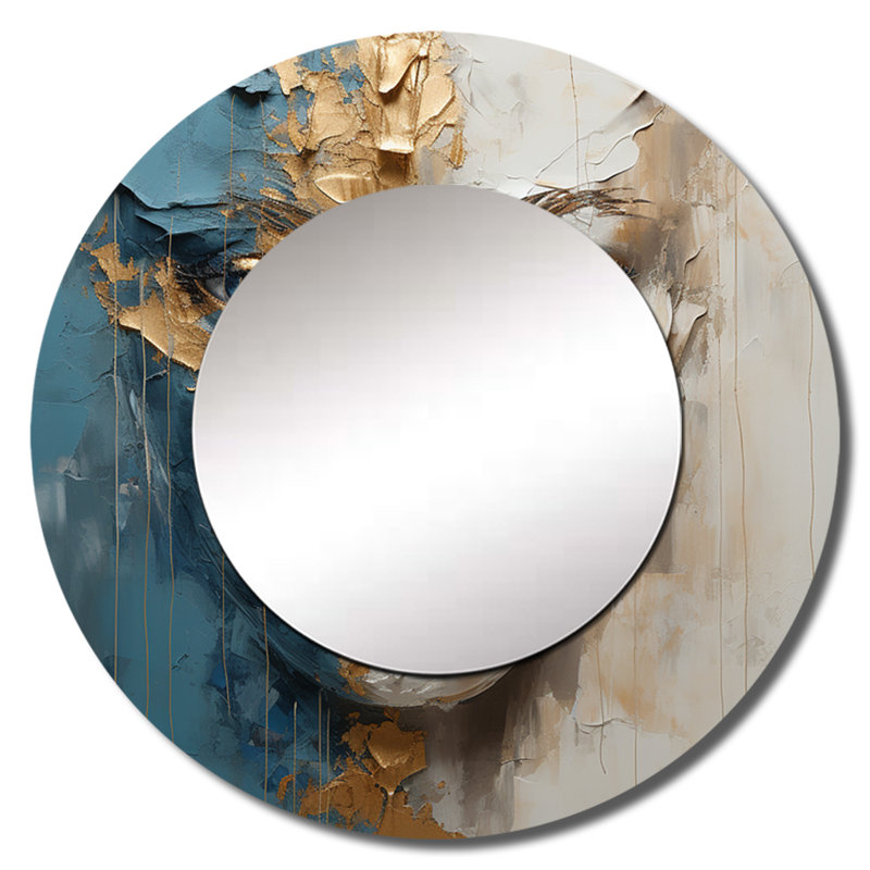 Sabriana or et bleu femme méditation Portrait - miroir mural unique femme, miroir rond moderne, art imprimé en métal