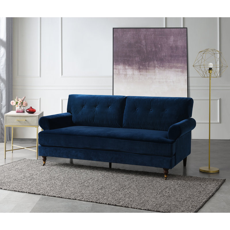 Lenapah 3 Seater Velvet Rolled Arm Sofa, Blue