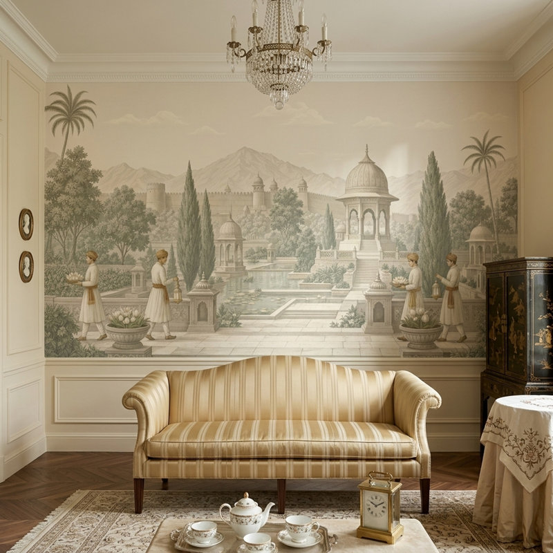 Décoration murale mughal, 100 po x 96 po, Non-Woven Nonpasted