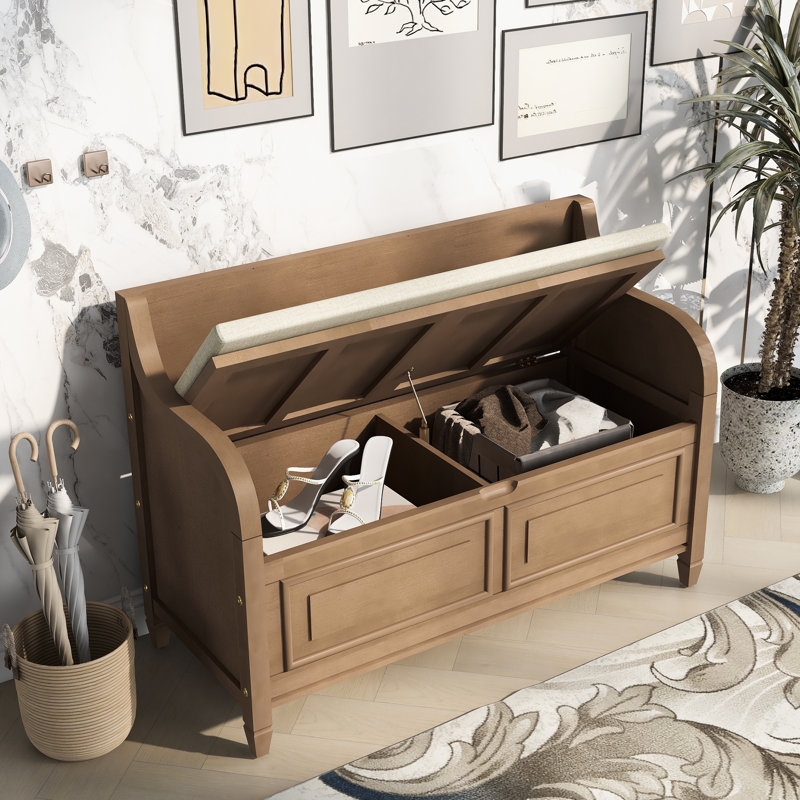 Linen Upholstered Storage Bench, Brown