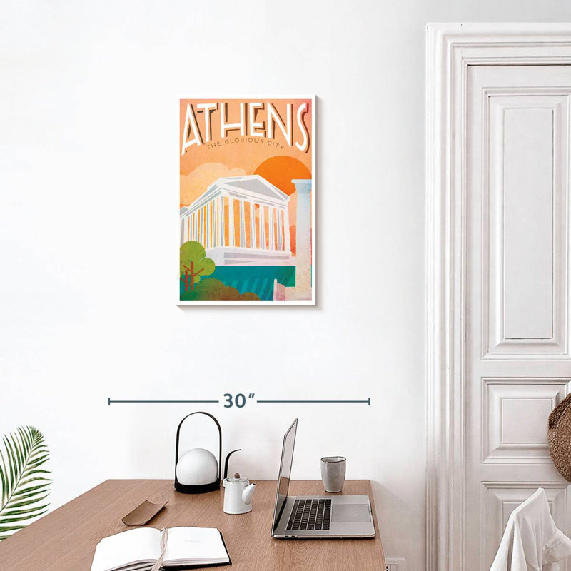 Affiche rétro d'Athènes, H 24 po x l 16 po