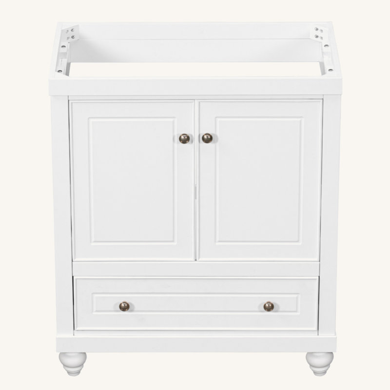 White 30" Freestanding Bathroom Vanity with Drawer and Doors