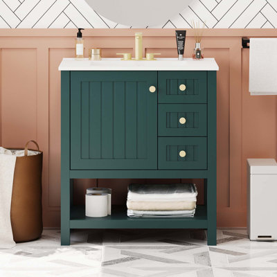 Meuble-lavabo 30 po style transitionnel avec lavabo en céramique