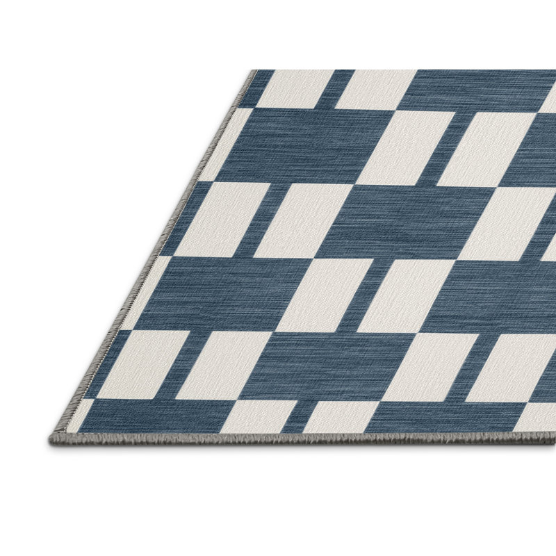 Machine Washable Checkered Gray Area Rug, Square 8'