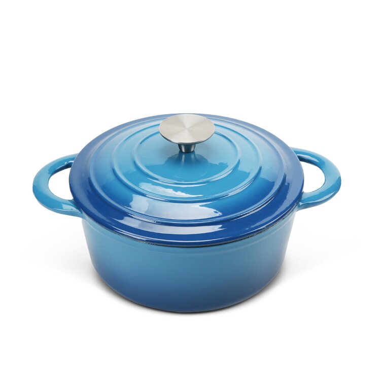 7 Qt Enameled Cast Iron Covered Tall Round Dutch Oven - Classic Blue