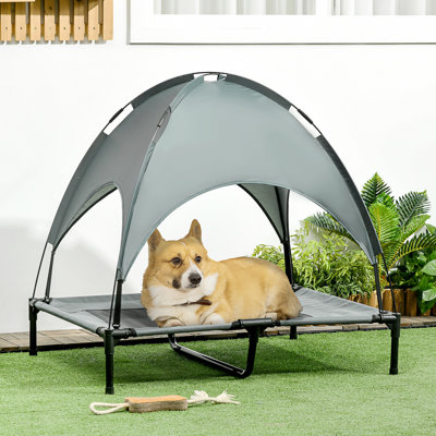Lit pour chien surélevé portable Pawhut avec protection contre les rayons UV, 36 po, gris