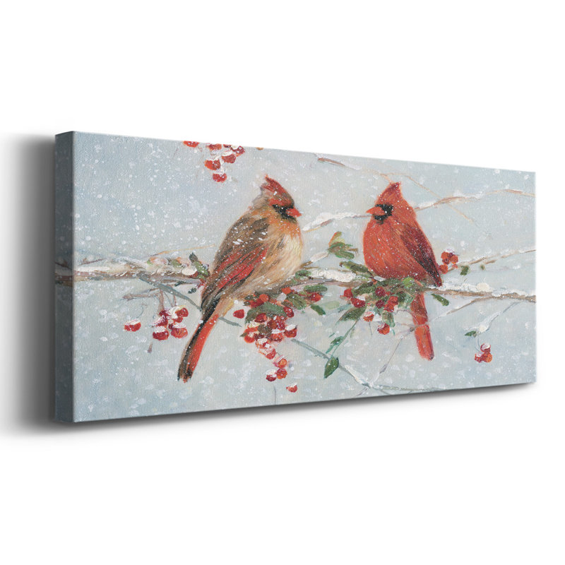 Toile tendue avec châssis Cardinals In Winter - prête à être accrochée, H 20 po x l 50 po x P 1,5 po