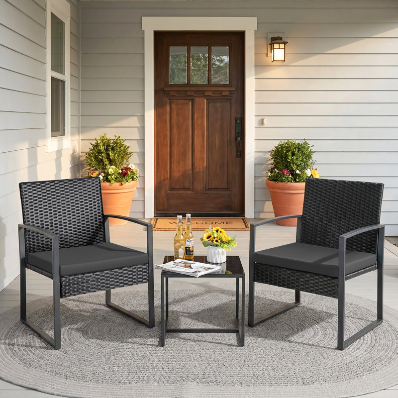 Wicker 2 - Person Patio Conversation Set with Cushions, Black