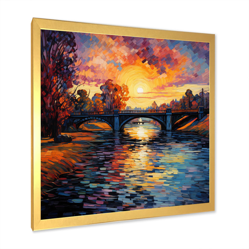 Vangogh, le pont à Arles I - art mural Vangogh Large, Cadre doré à une seule photo, H 30 po x l 30 po x P 1 po
