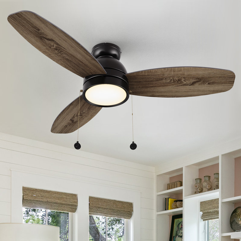 48" DC Motor 3 Reversible Blades Pull-chain Ceiling Fan with LED  Light