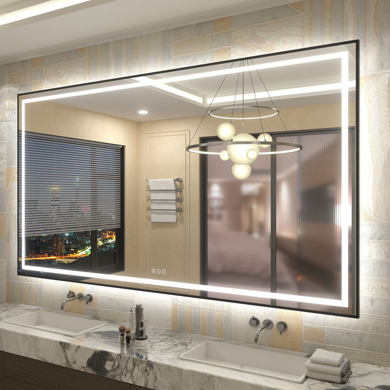 UL Certified Front & Back LED Anti-Fog Tempered Glass Framed Bathroom/Vanity Mirror - Basics by Wayfair™, 72" x 40"