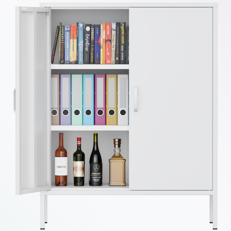 armoire de rangement de bureau en métal avec 2 portes, Blanc