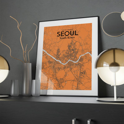 Seoul City Map In Orange - No Frame Print