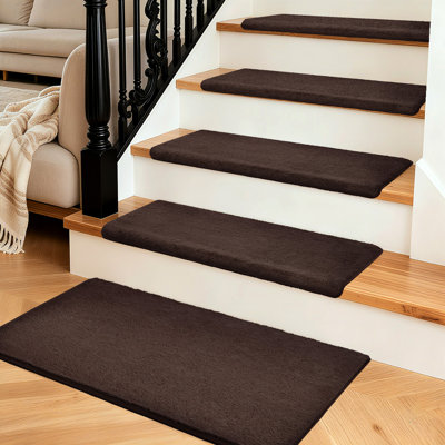 Non-Slip Indoor Stair Tread 14pcs with 1pcs Landing Mat (Deep Brown,Set of 15)