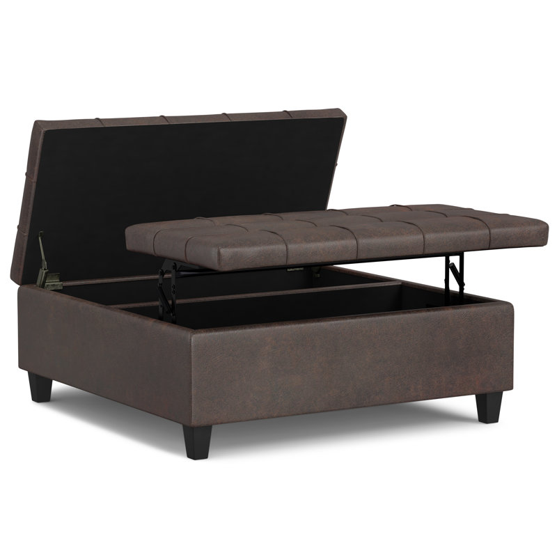 Harrison 40"W Upholstered Large Square Coffee Table Storage Ottoman with Split Lift Top